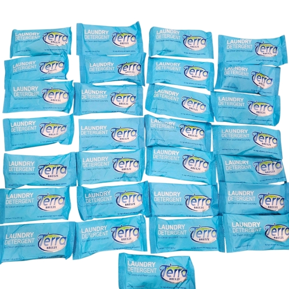 Lot Of 29 Single Use Travel Size Terra Breeze Powder Laundry Detergent Packs